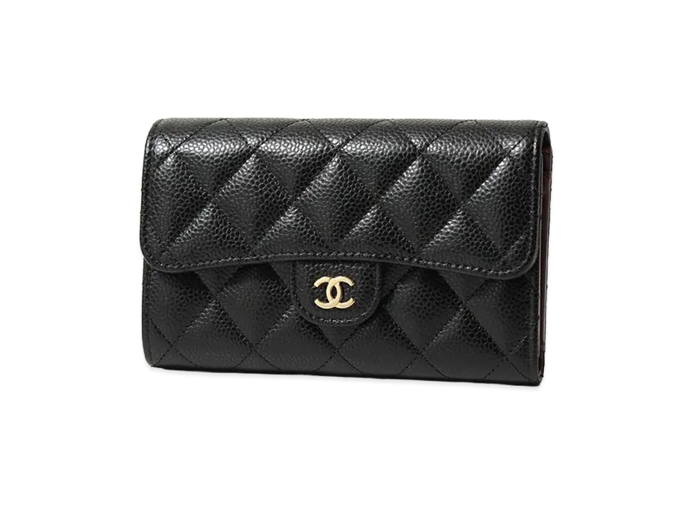 CHANEL Matelasse Caviar Skin Classic Flap Wallet "Black"