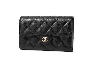 CHANEL Matelasse Caviar Skin Classic Flap Wallet "Black"