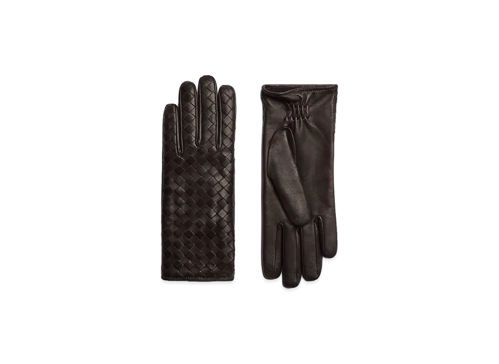 Bottega Veneta Intrecciato Leather Gloves "Fondente"