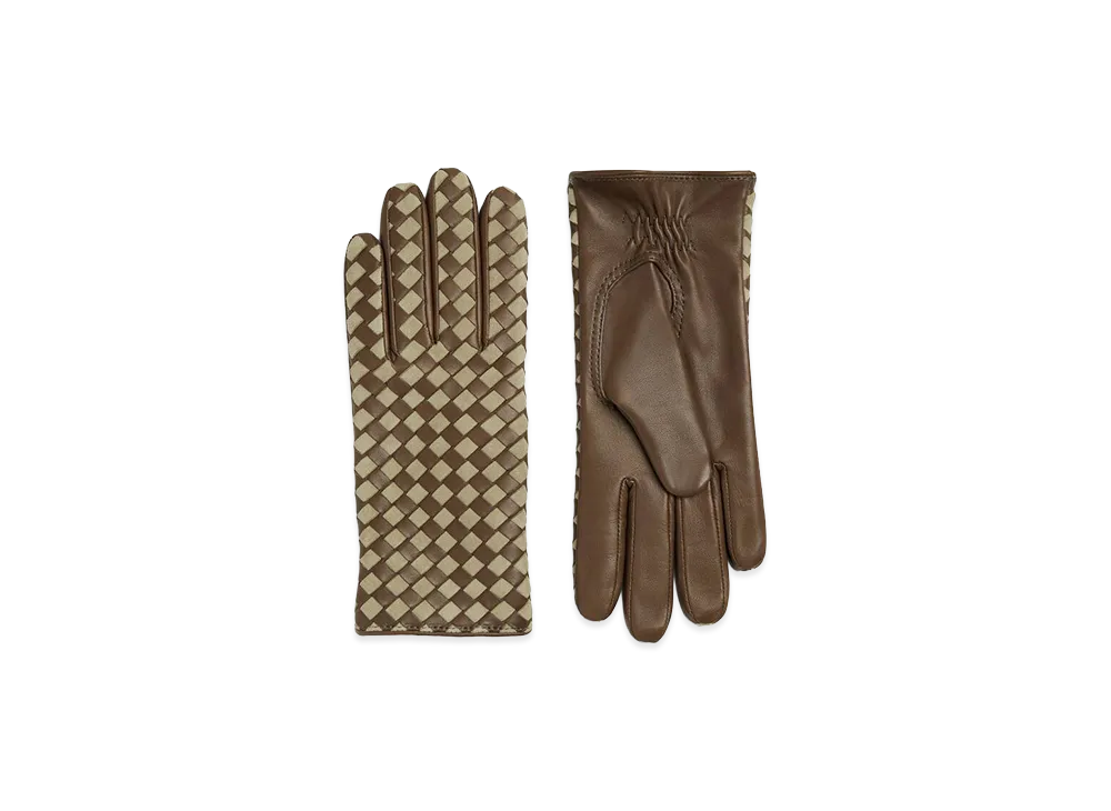 Bottega Veneta Intrecciato Leather & Suede Gloves "Liana/Travertine"