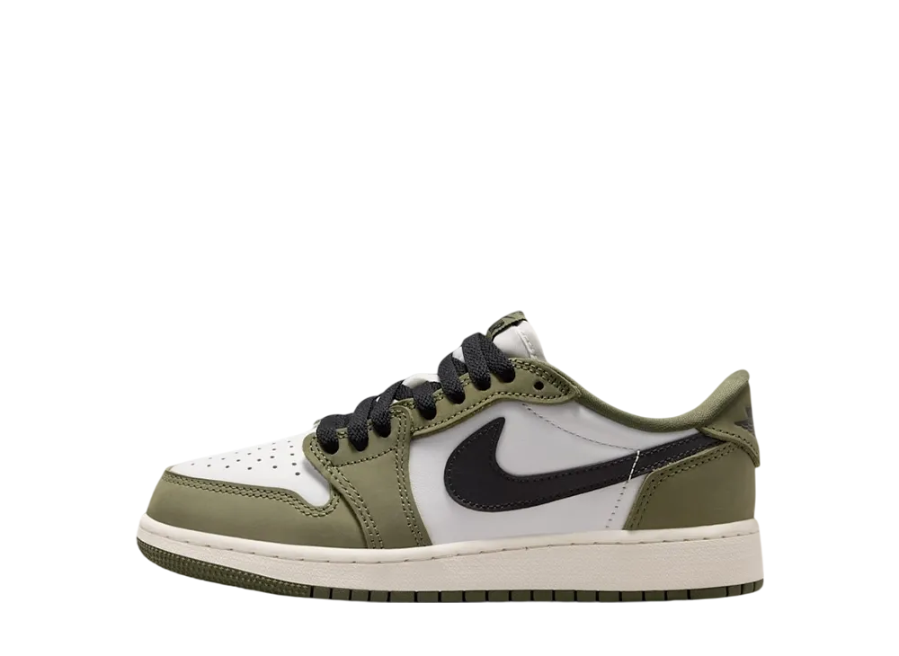 ナイキ GS エアジョーダン1 レトロ ロー OG "ミディアムオリーブ アンド サミットホワイト" (キッズ)