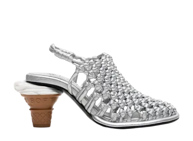 Maison MIHARA YASUHIRO Women's Soft Serve Heel Intrecciato Sandals "Silver"