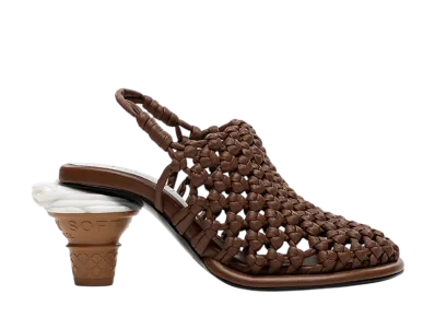 Maison MIHARA YASUHIRO Women's Soft Serve Heel Intrecciato Sandals "Brown"