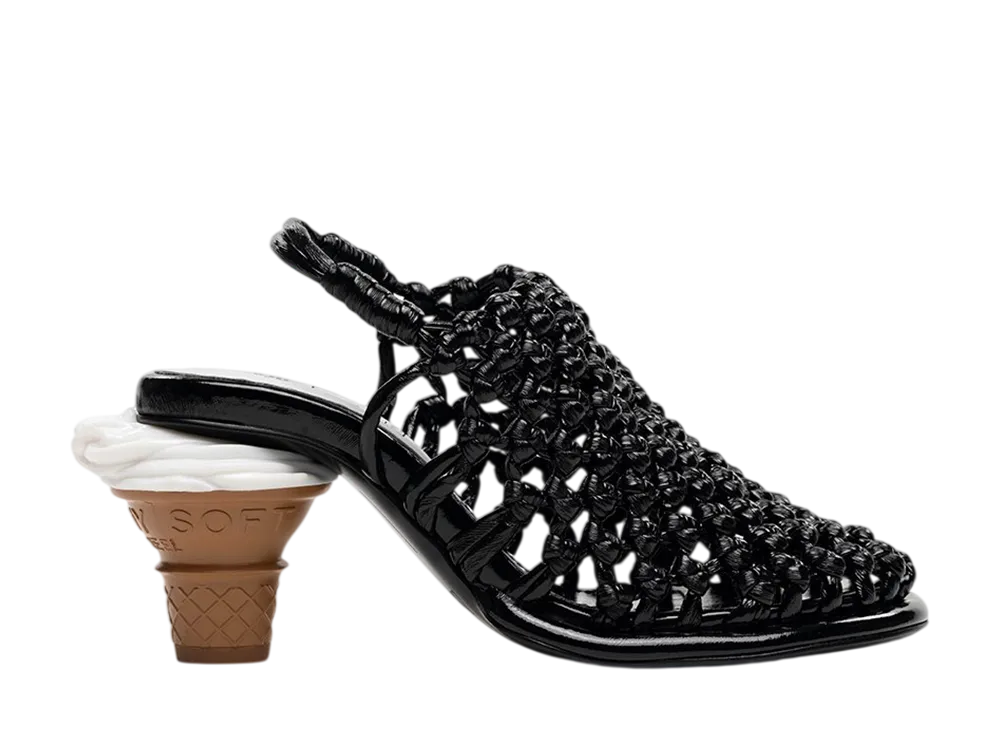 メゾンミハラヤスヒロ ウィメンズ ソフト サーブ ヒール イントレチャート サンダル "ブラック" (B16FW708)