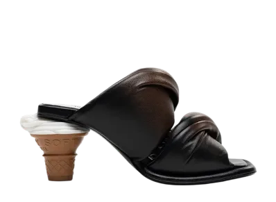 Maison MIHARA YASUHIRO Women's Soft Serve Heel Distressed Puffer Sandals "Brown"