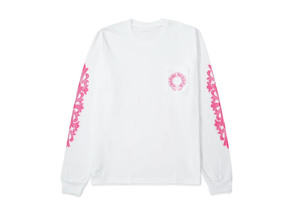 Chrome Hearts Horseshoe Floral Cross Pink Logo L/S Pocket T-Shirt "White"