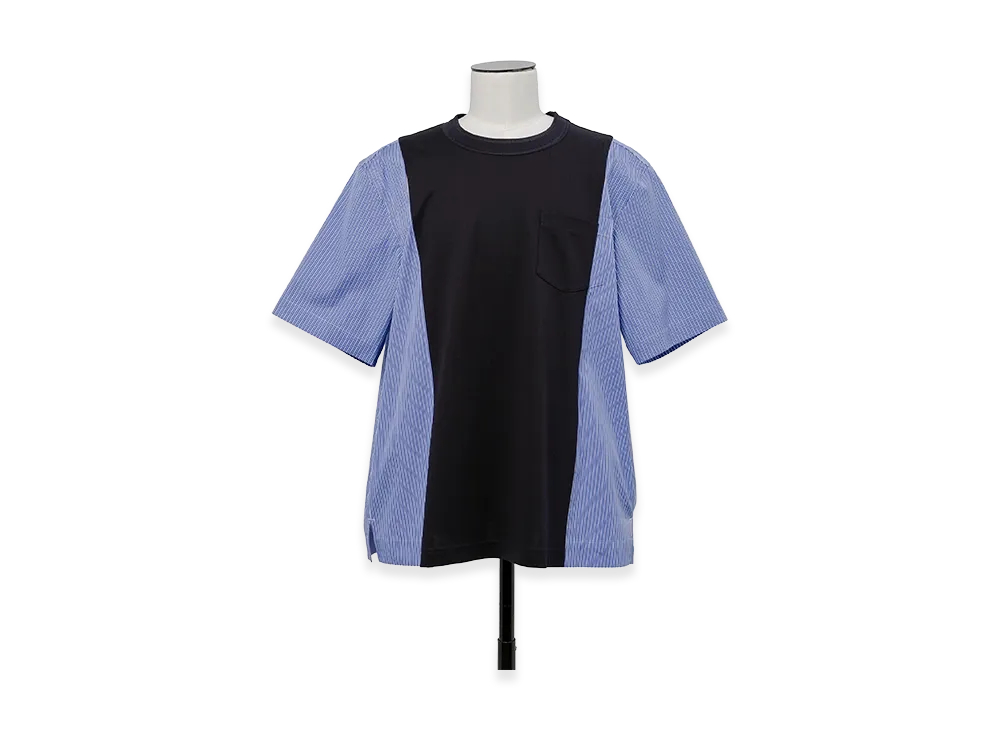 sacai Poplin x Cotton Jersey T-Shirt "Navy/Blue Stripe"