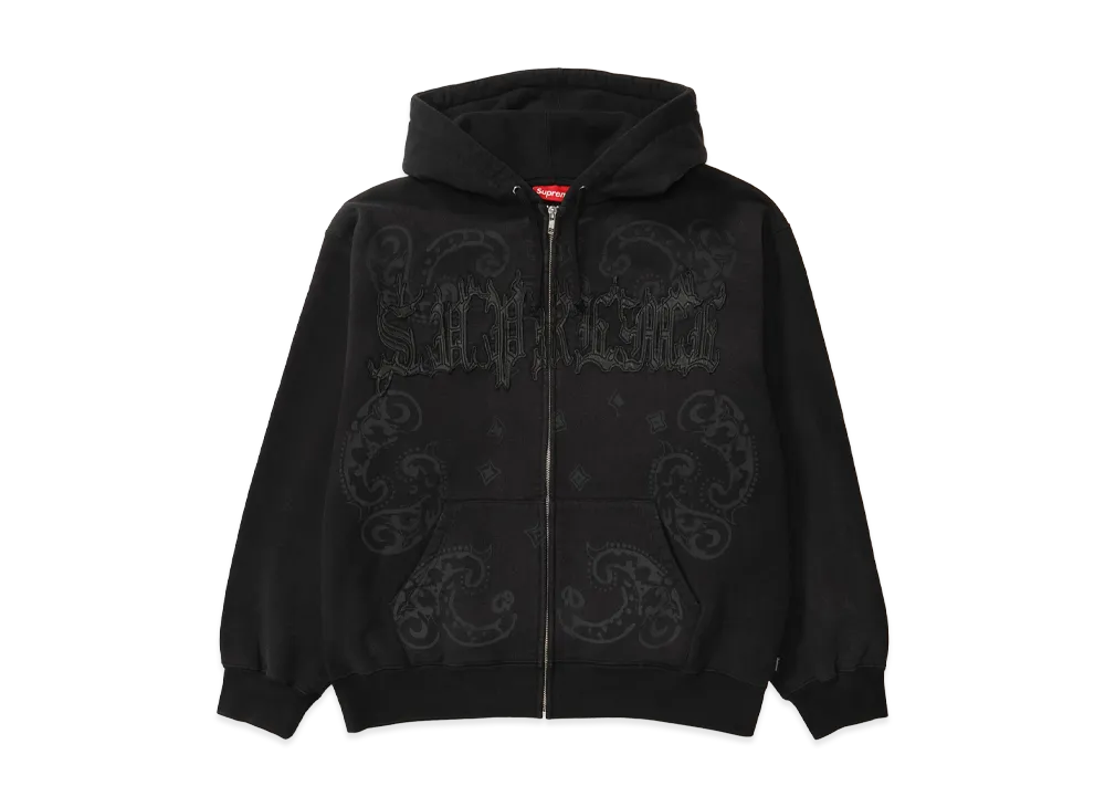 シュプリーム ペイズリー ジップアップ フーデッド スウェットシャツ "ブラック"