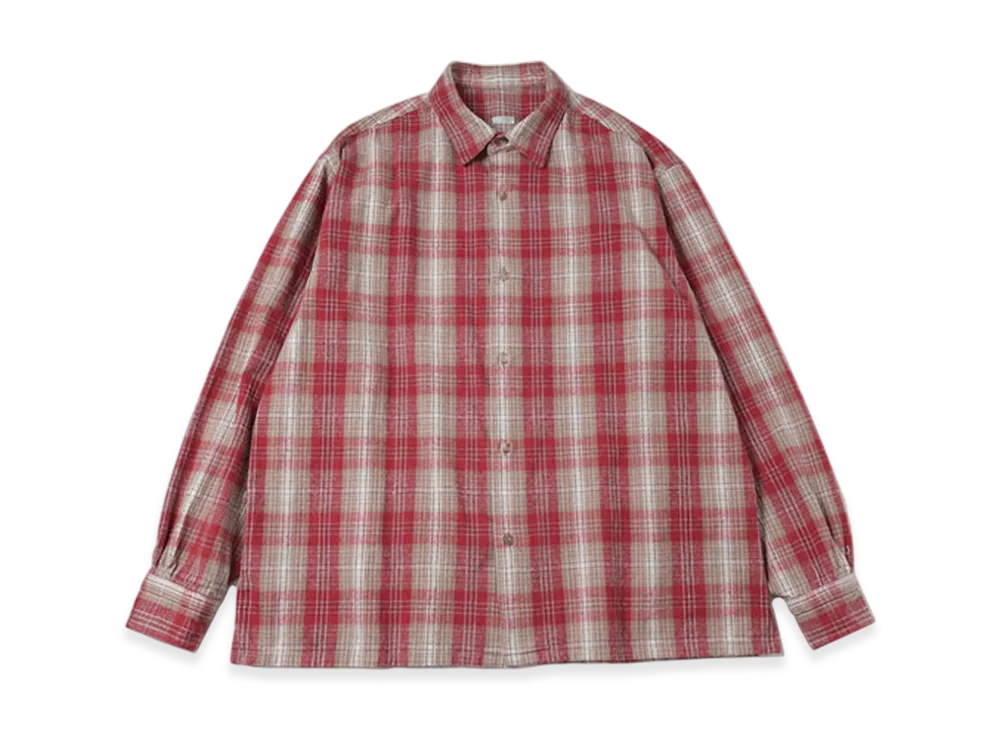 A.PRESSE Vintage Cotton Silk Nep Twill Check Shirt "Red"