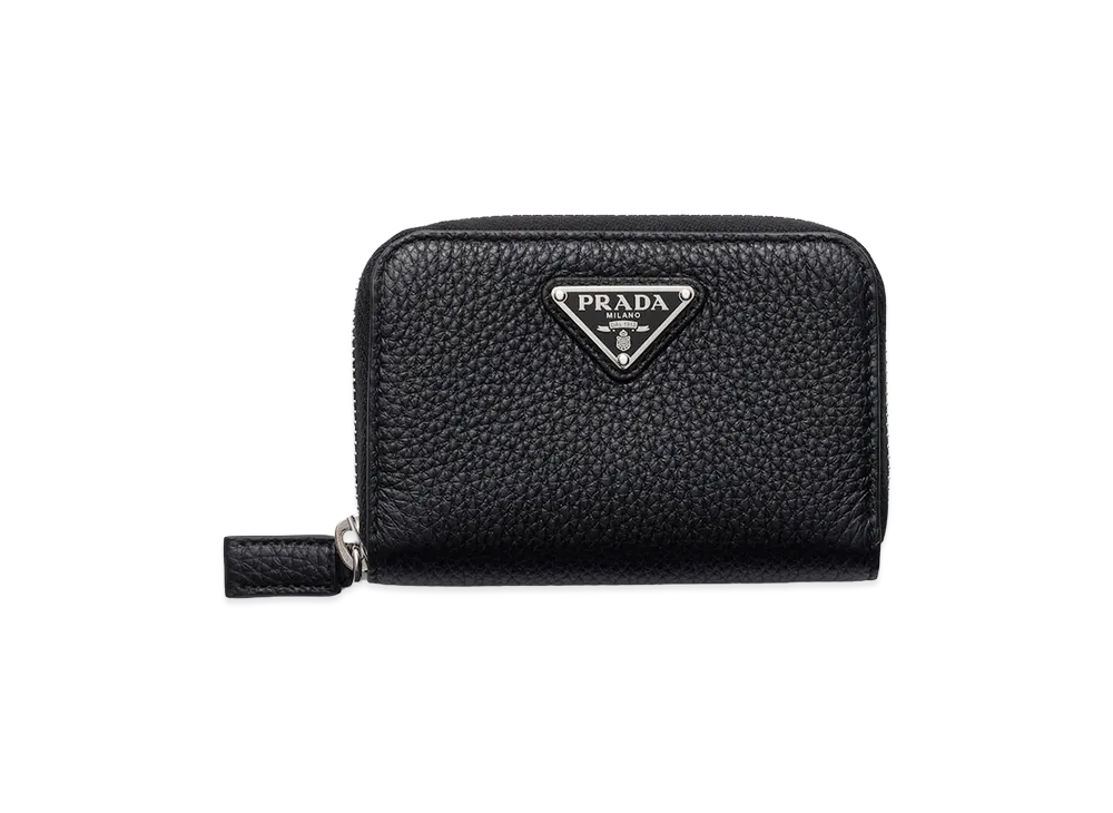 PRADA Vitello Daino Leather Coin Case "Black/Loden Green"