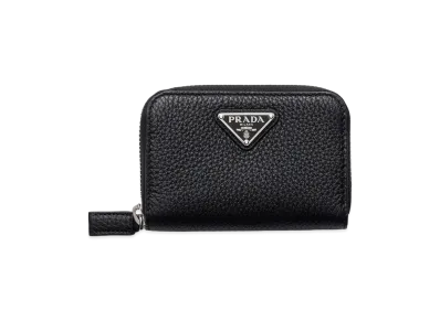 PRADA Vitello Daino Leather Coin Case "Black/Loden Green"