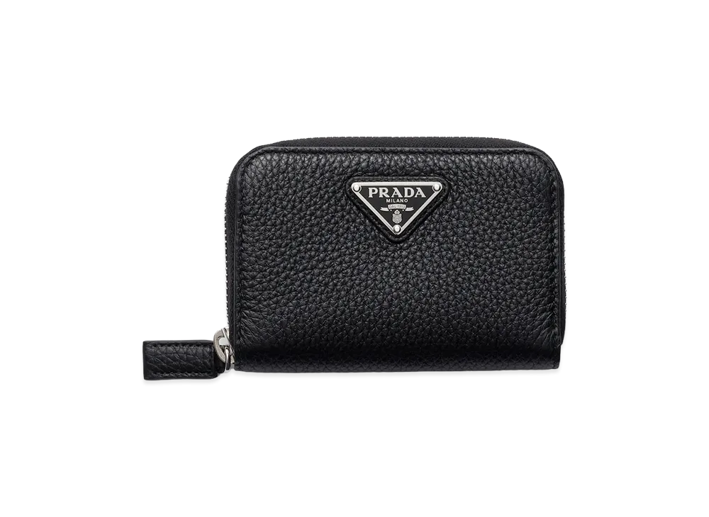 PRADA Vitello Daino Leather Coin Case "Black/Burgundy"