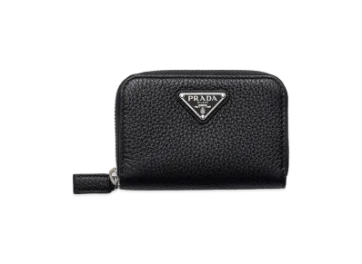 PRADA Vitello Daino Leather Coin Case "Black/Burgundy"