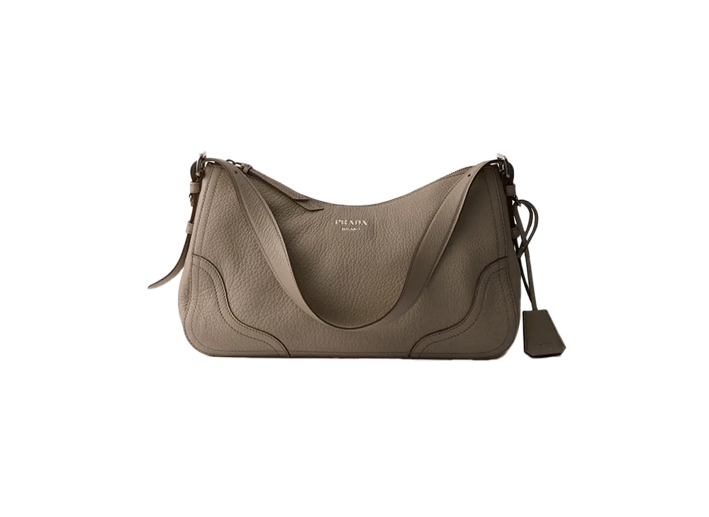 PRADA Aimee Large Leather Shoulder Bag "Clay Grey"