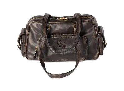 MIU MIU Pocket Nappa Leather Top Handle Bag "Dark Brown"