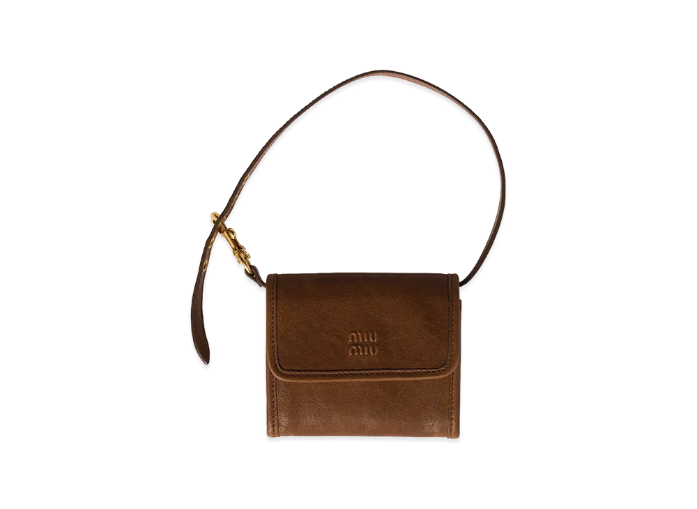 MIU MIU Nappa Leather Wallet with Shoulder Strap "Brown"
