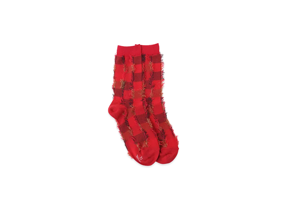 Y's Cut Block Jacquard Socks "Red"