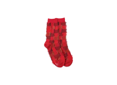 Y's Cut Block Jacquard Socks "Red"