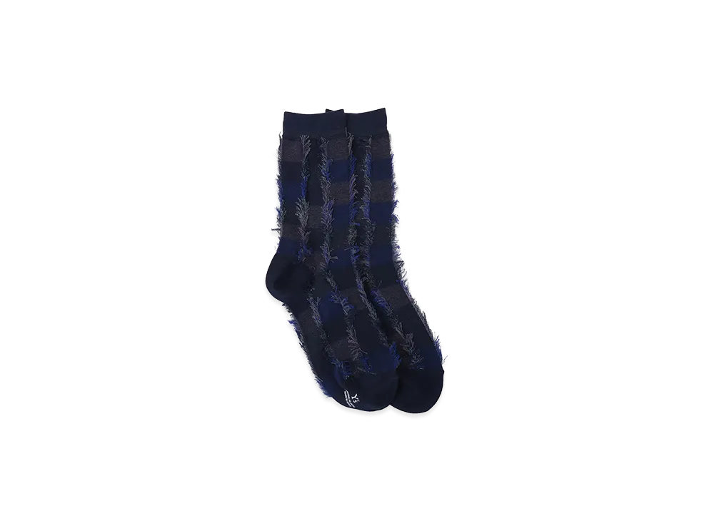 Y's Cut Block Jacquard Socks "Navy"