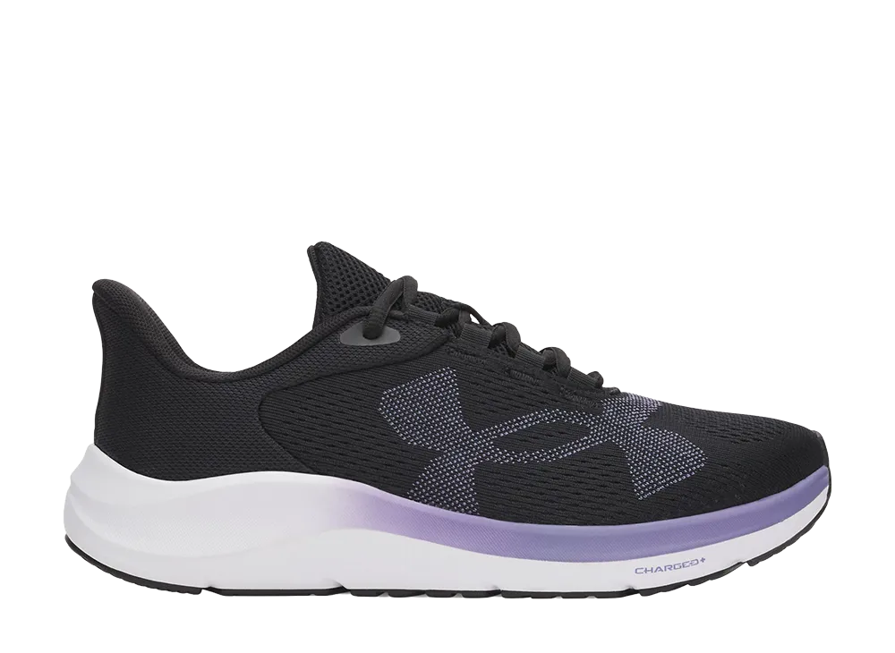 アンダーアーマー ウィメンズ UAチャージド パスート4 ビッグロゴ "ブラック/パープルラックス"