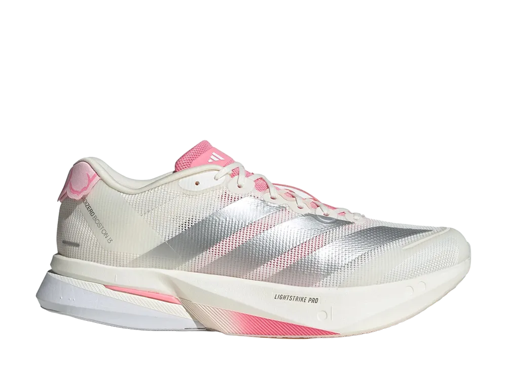 アディダス アディゼロ ボストン13 "コアホワイト/シルバーメタリック/ブリスピンク"