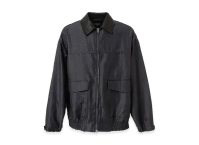 COMME des GARCONS HOMME Wool Ramie Gabardine Leather Collar Blouson "Navy"