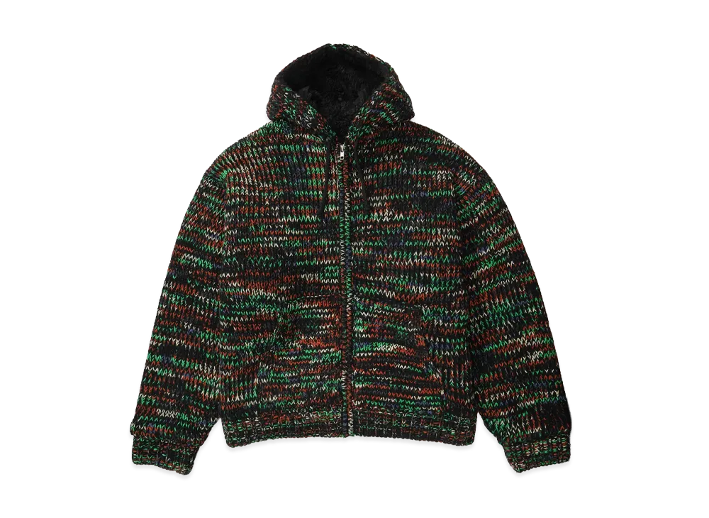 Supreme Faux Shearling Lined Zip Up Hooded Sweater "Green Melange"