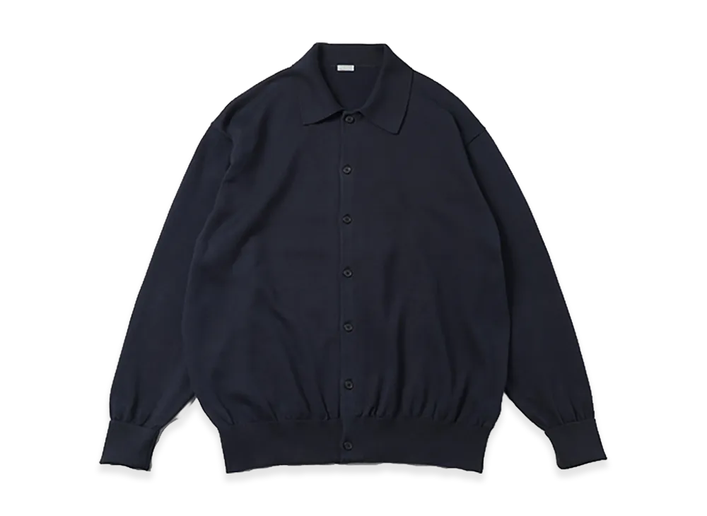 A.PRESSE Cotton Knit Polo Collar Cardigan "Navy"
