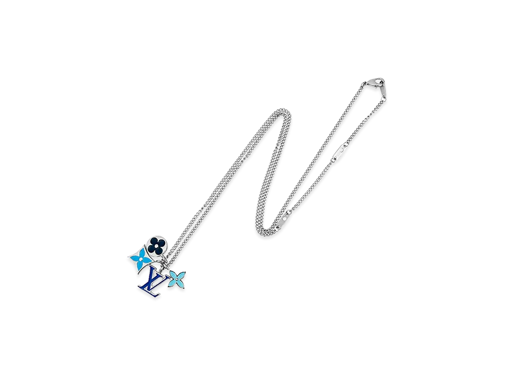 Louis Vuitton Necklace Monogram Pendant LV Instinct Enamel "Silver/Blue"