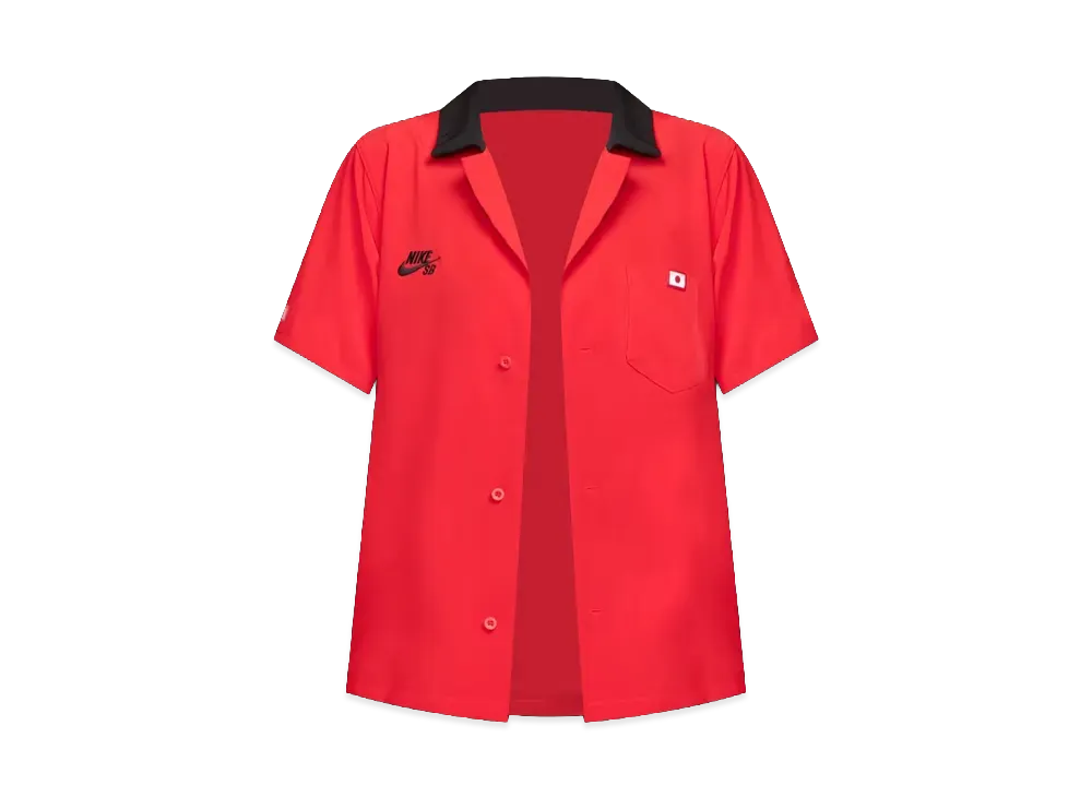 Nike SB FederationKit & Agnostic Collection Short Sleeve Button Up Skate Bowler Shirt "University Red"