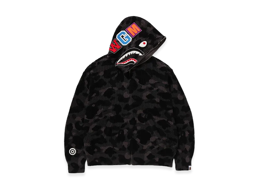A BATHING APE Color Camo Crochet Relaxed Fit Shark Full Zip Hoodie "Black"