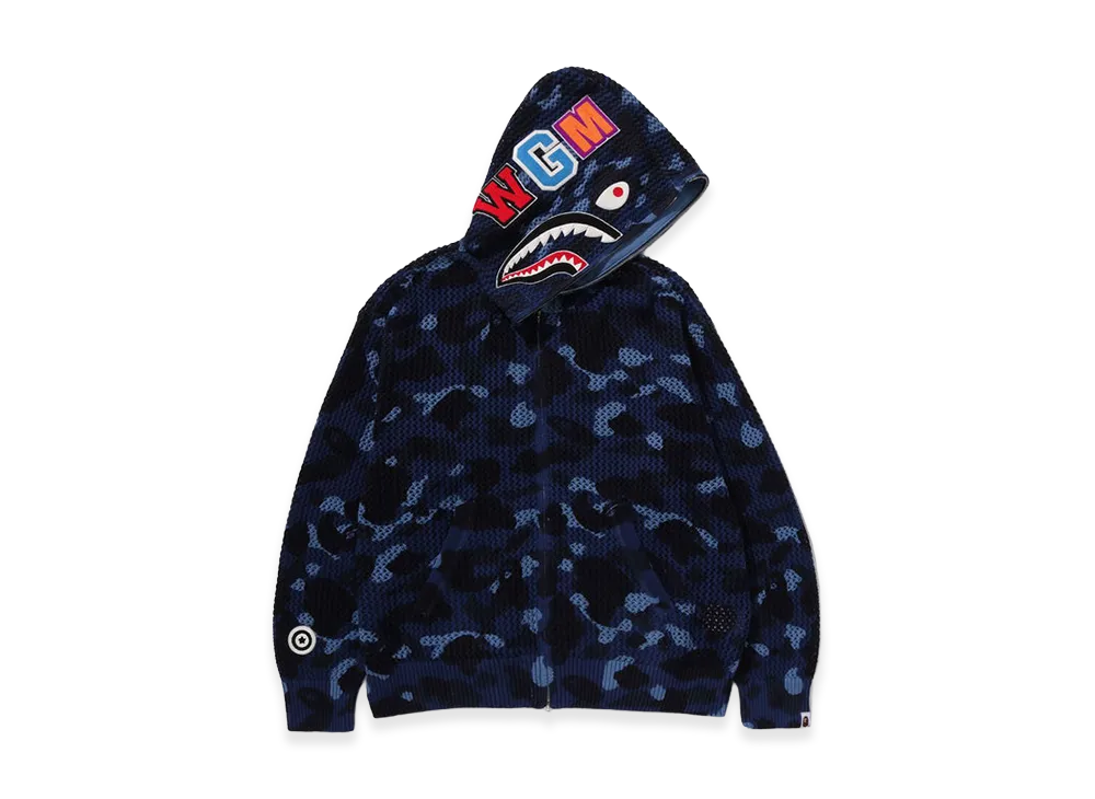 A BATHING APE Color Camo Crochet Relaxed Fit Shark Full Zip Hoodie "Blue"