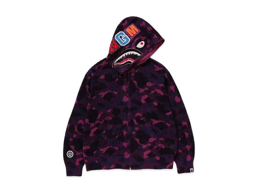 アベイシングエイプ カラー カモ クロシェ リラックスド フィット シャーク フルジップ フーディー "パープル"
