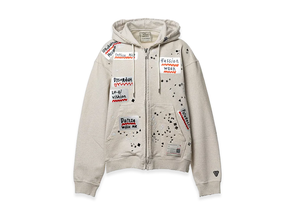 Maison MIHARA YASUHIRO Embellished Sticker Zip-Up Hoodie "White"