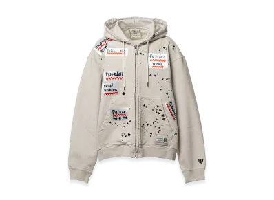 Maison MIHARA YASUHIRO Embellished Sticker Zip-Up Hoodie "White"