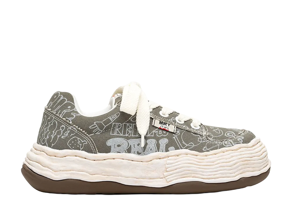 Maison MIHARA YASUHIRO OLIVER OG Sole Graffiti Printed Canvas Low-top Sneaker "Green"