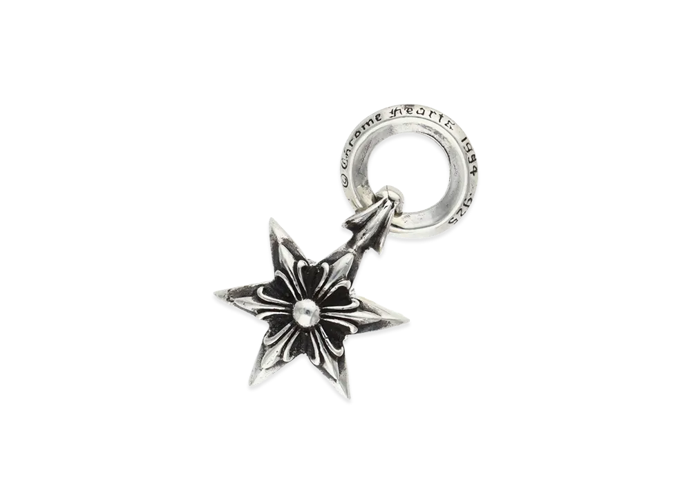 クロムハーツ タイニー レザー ブレード スクロール 6ポイントスターチャーム オールドラージ ネックレス SV925 "シルバー/ブラック"