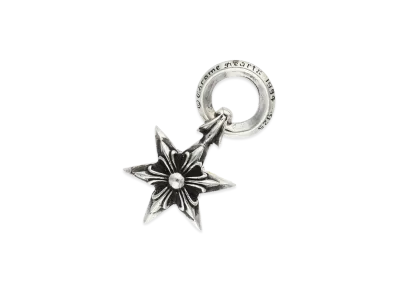 Chrome Hearts Tiny Leather Braid Scroll 6 Point Star Charm Old Large Necklace SV925 "Silver/Black"