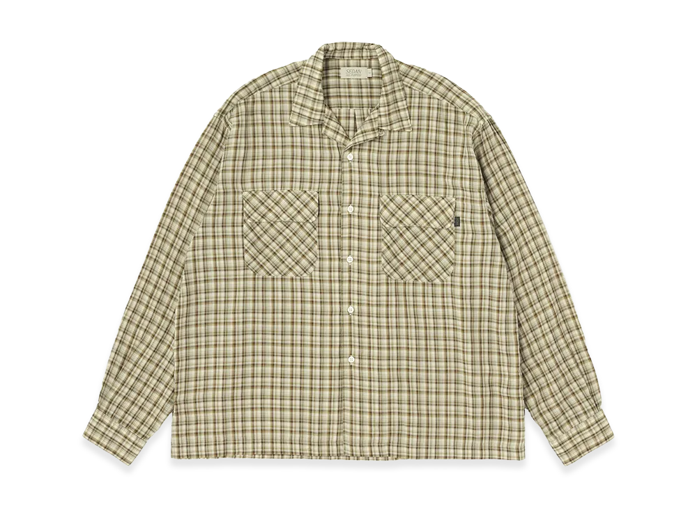 SEDAN ALL-PURPOSE Double Gauze Plaid Open Collar Shirt "Khaki/Olive"