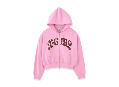 X-Girl Studded Logo Zip Up Sweat Hoodie "Light Pink"