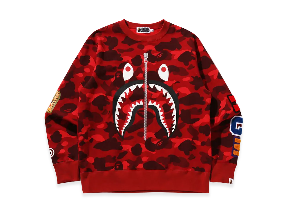 A BATHING APE Color Camo Shark Crewneck Sweatshirt "Red"