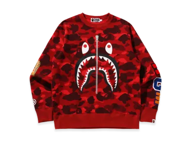 A BATHING APE Color Camo Shark Crewneck Sweatshirt "Red"