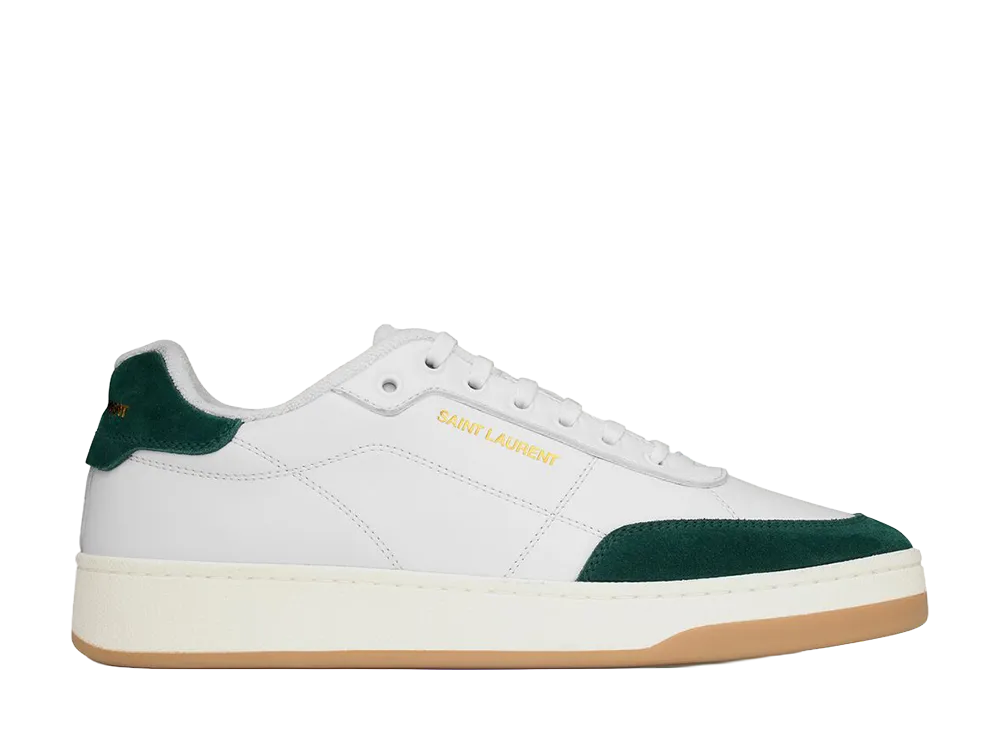 サンローラン SL/61 スニーカー スムースレザー "オプティックホワイト/ボトルグリーン"