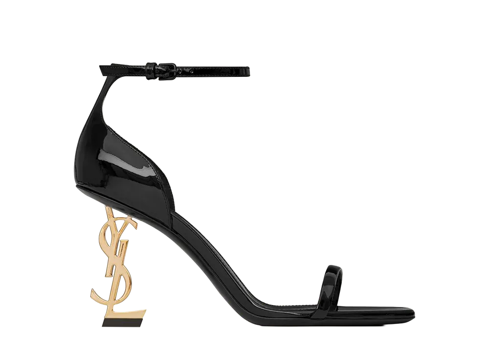 サンローラン ウィメンズ オピウム サンダル パテントレザー ゴールドトーンヒール "ブラック"