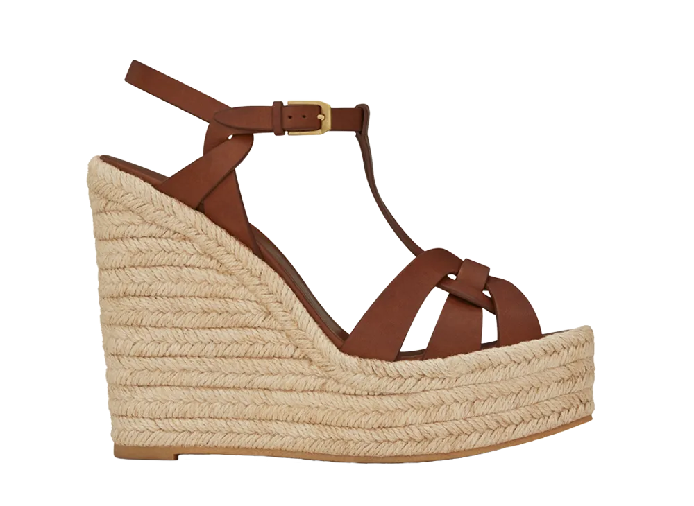サンローラン ウィメンズ トリビュート ウェッジ エスパドリーユ スムースレザー "アンバー"