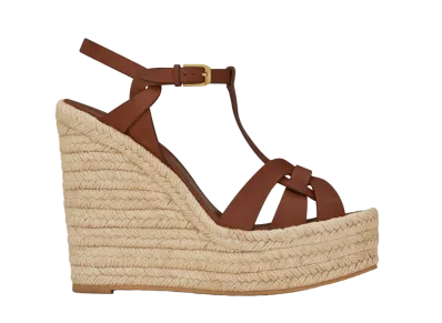 Saint Laurent Women's Tribute Espadrilles Wedge in Smooth Leather "Amber"