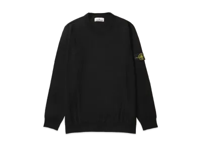 Stone Island Light Pure RWS Wool Crew Neck Sweater With Ribbed Detail "Black"