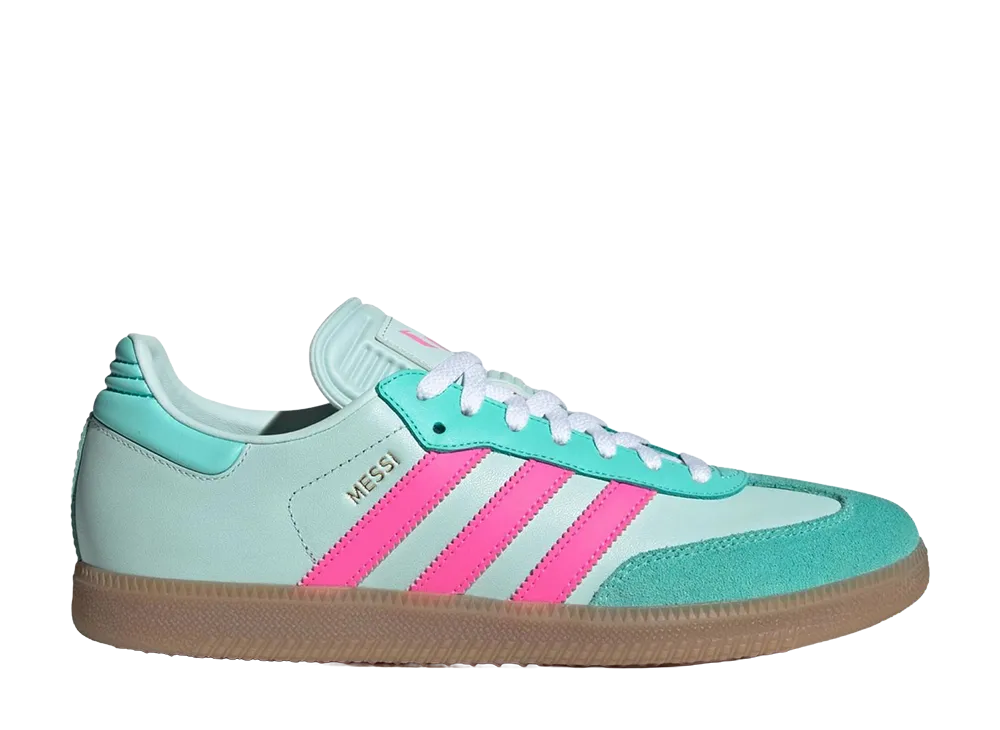 Lionel Messi × adidas Samba "Halo Mint/Pink"