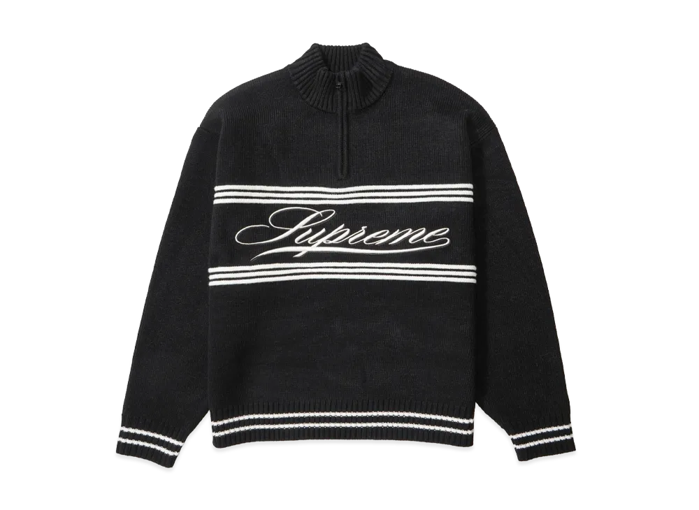 シュプリーム スクリプト ストライプ ハーフ ジップ セーター "ブラック"
