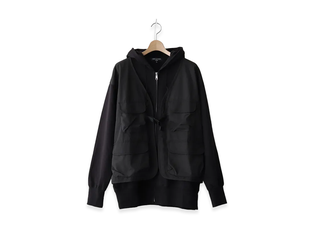 コムデギャルソンオム 綿裏毛 x エステル綿タフタ ジップパーカー "ブラック"